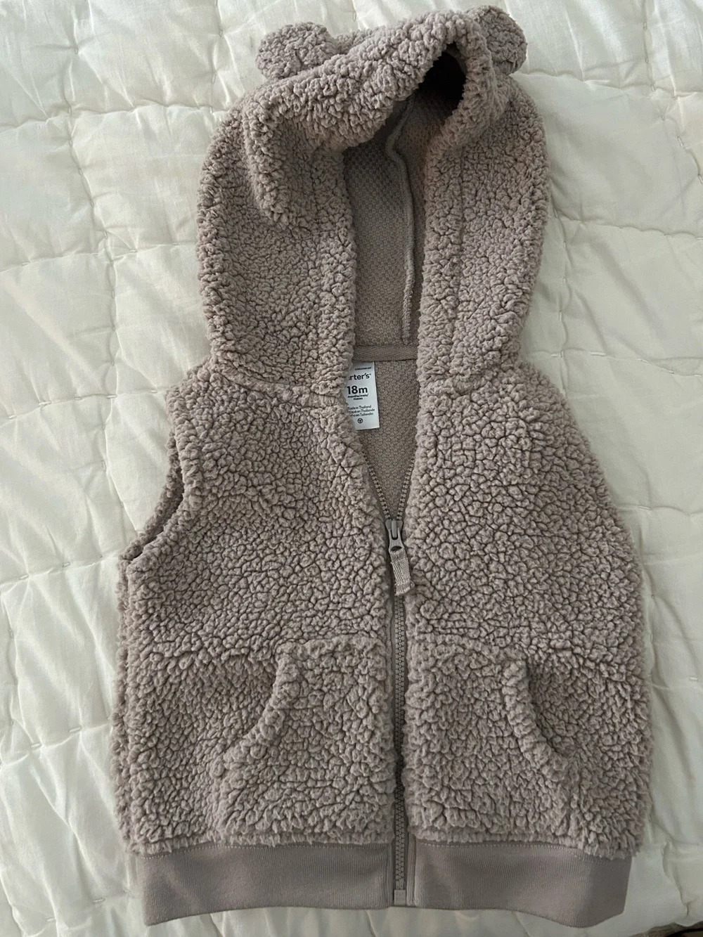 Carter's Taupe Sherpa Hooded Vest with Bear Ears